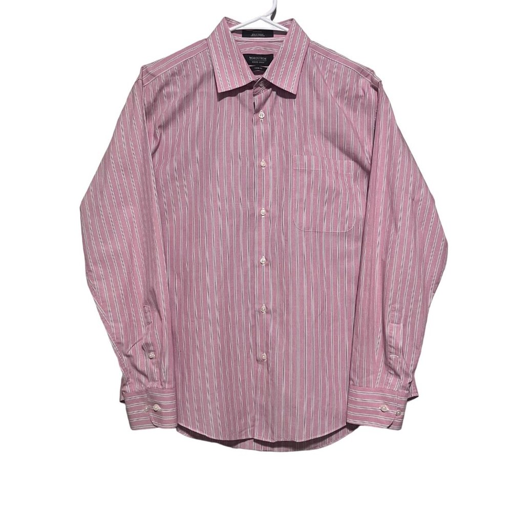 Nordstrom Men's Shop Trim fit Non Iron Long Sleeve Button‎ Down Shirt Size 16